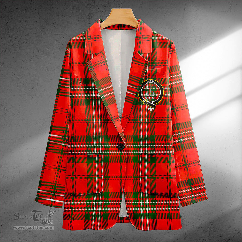 ScotsTee Shop Langlands Clan Crest Casual Tartan Flat Lapel Collar Blazer Tartan Blazer Cotton
