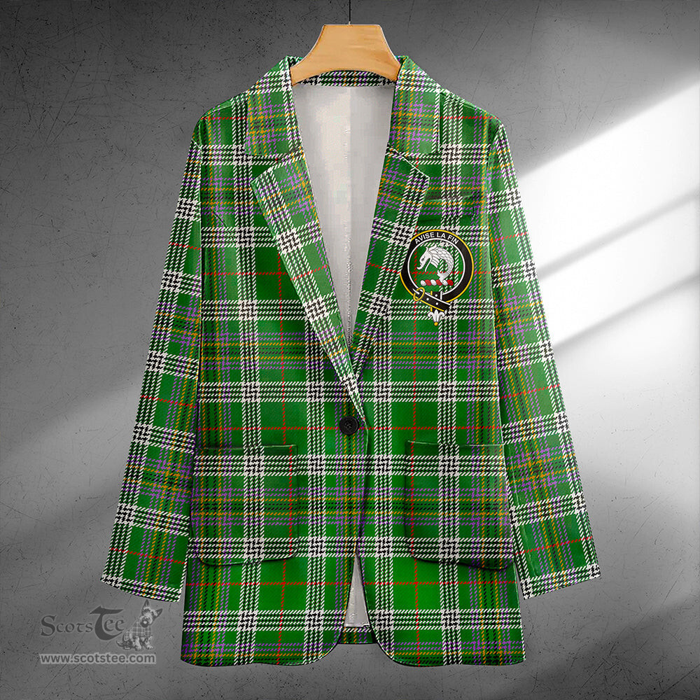 ScotsTee Shop Kennedy Ancient Clan Crest Casual Tartan Flat Lapel Collar Blazer Tartan Blazer Cotton