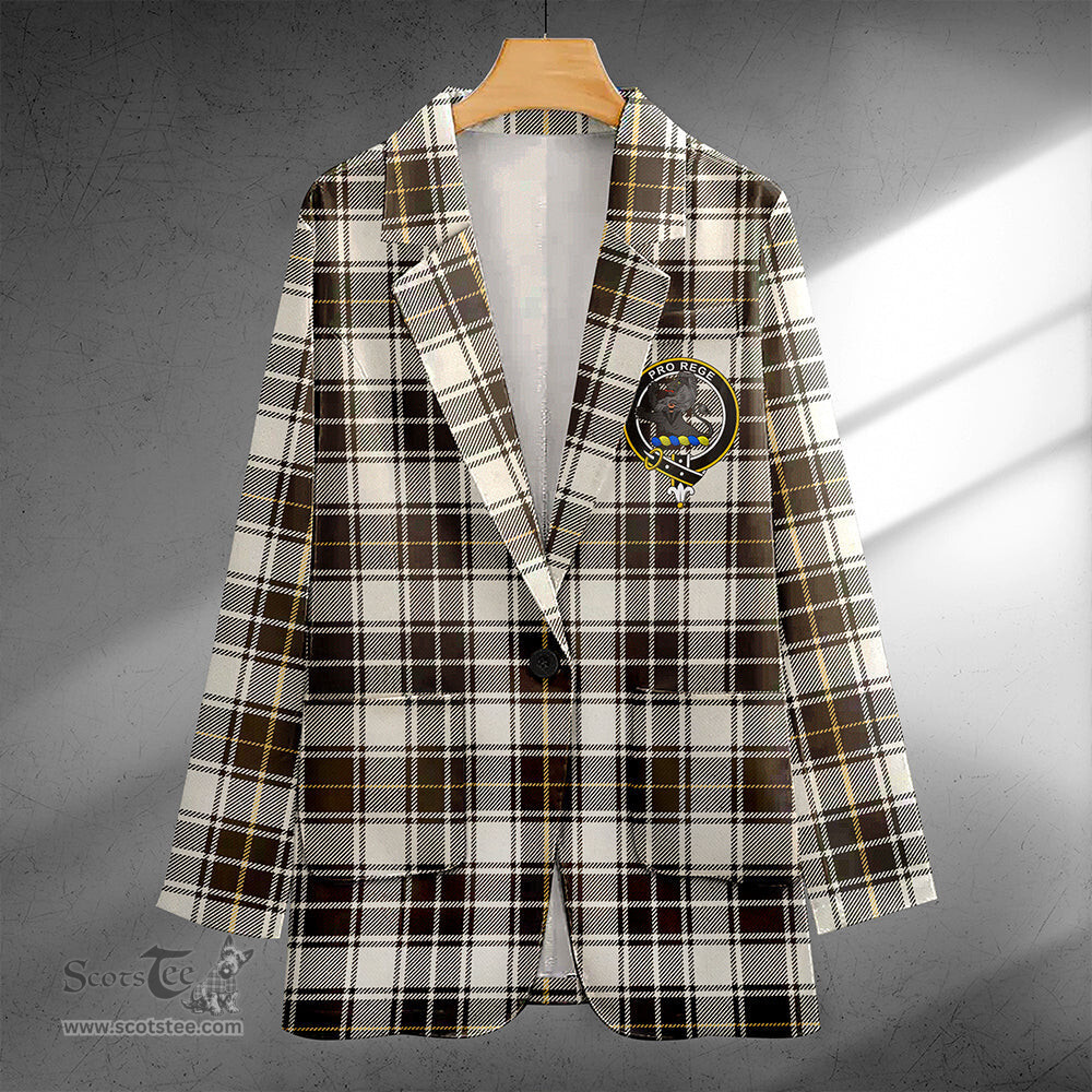 ScotsTee Shop MacFie of Colonsay Dress (MacPhee of Colonsay Dress) Weathered Clan Crest Casual Tartan Flat Lapel Collar Blazer Tartan Blazer Cotton
