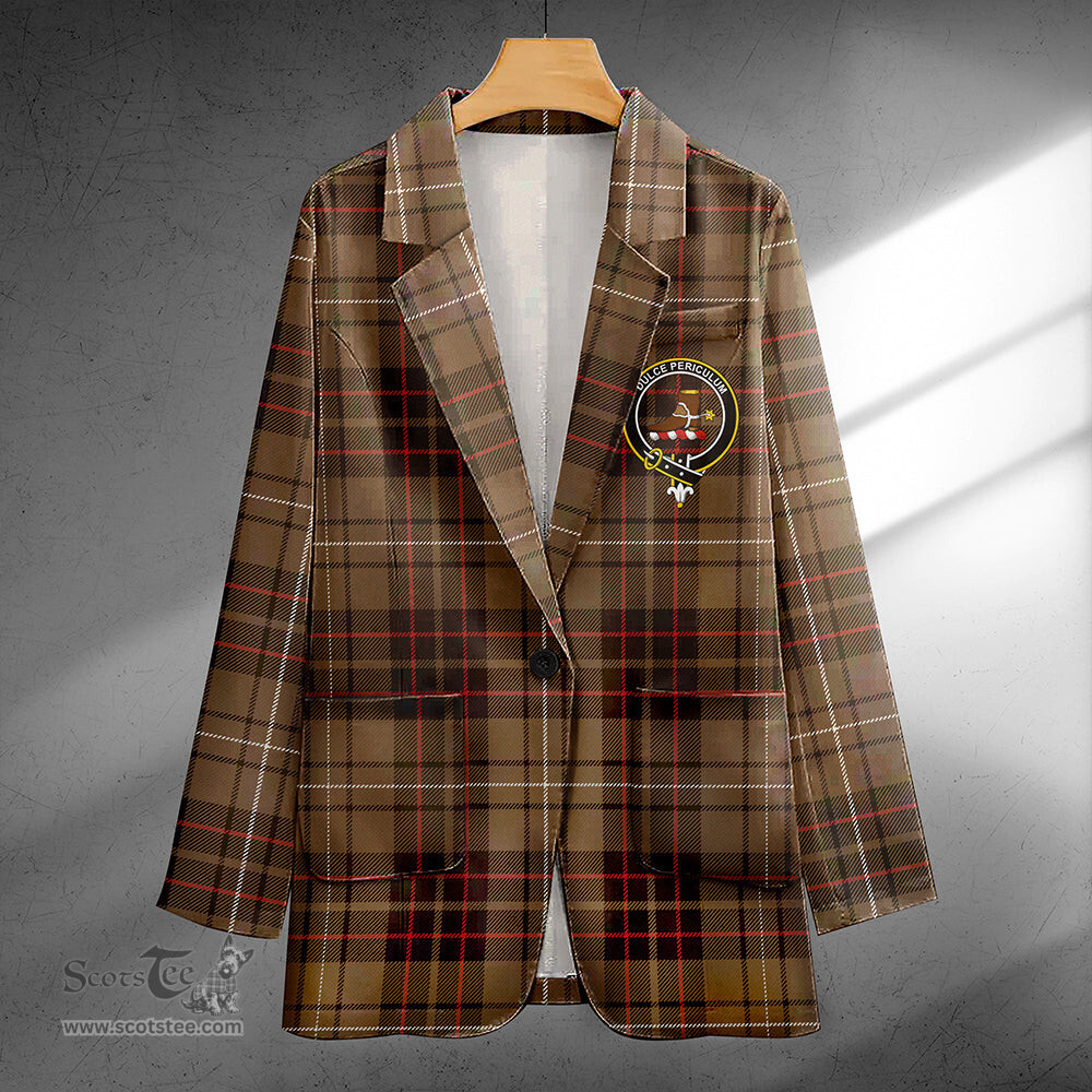 ScotsTee Shop MacAulay of Lewis Weathered Clan Crest Casual Tartan Flat Lapel Collar Blazer Tartan Blazer Cotton