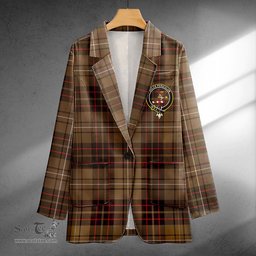 ScotsTee Shop MacAulay of Lewis Weathered Clan Crest Casual Tartan Flat Lapel Collar Blazer Tartan Blazer Cotton