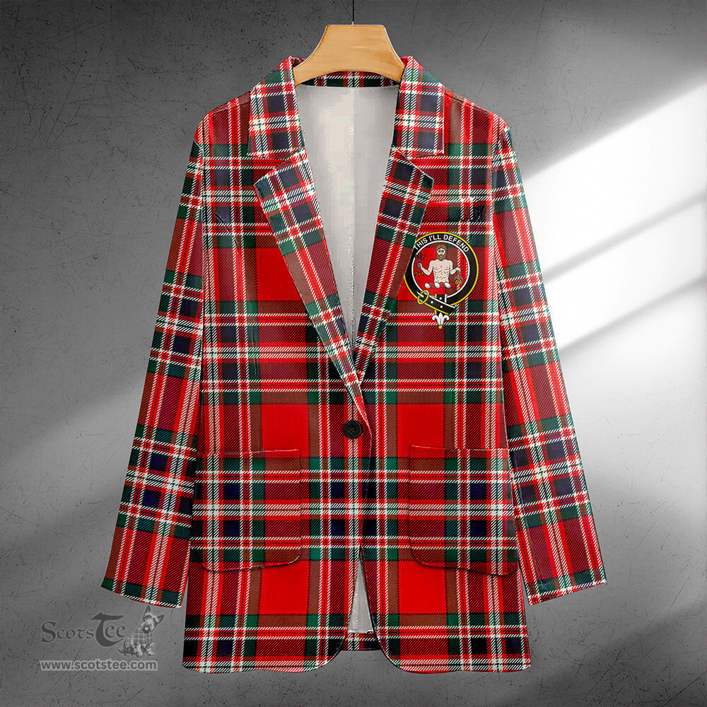 ScotsTee Shop MacFarlane Red Modern Clan Crest Casual Tartan Flat Lapel Collar Blazer Tartan Blazer Cotton