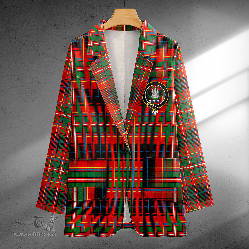 ScotsTee Shop Innes Red Modern Clan Crest Casual Tartan Flat Lapel Collar Blazer Tartan Blazer Cotton
