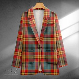 ScotsTee Shop MacGurk Weathered Clan Crest Casual Tartan Flat Lapel Collar Blazer Tartan Blazer Cotton
