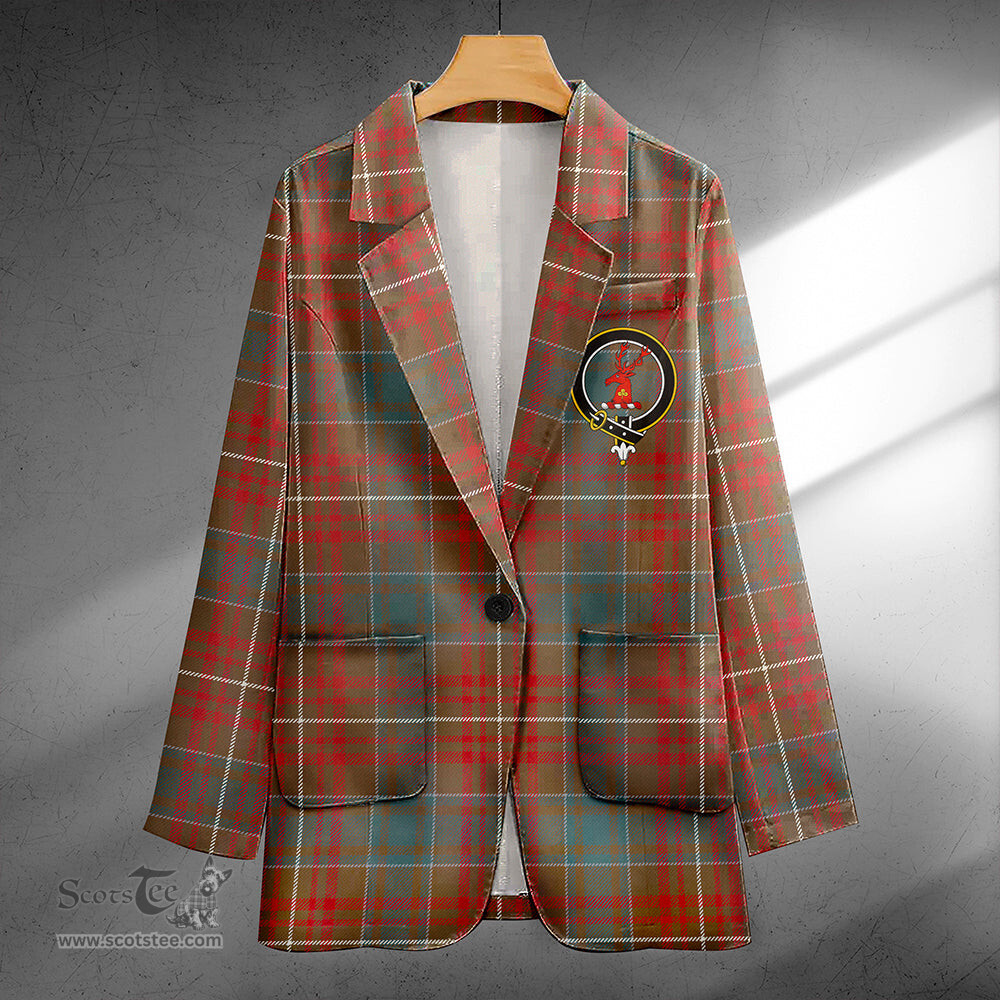 ScotsTee Shop MacConnell Weathered Clan Crest Casual Tartan Flat Lapel Collar Blazer Tartan Blazer Cotton