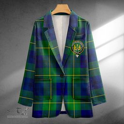 ScotsTee Shop Johnstone (Johnson) Modern Clan Crest Casual Tartan Flat Lapel Collar Blazer Tartan Blazer Cotton