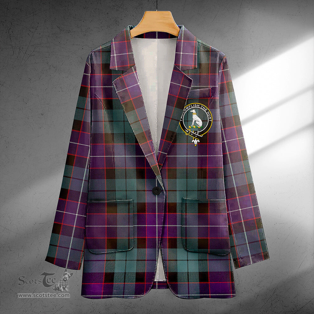 ScotsTee Shop Hunter (Michael) Weathered Clan Crest Casual Tartan Flat Lapel Collar Blazer Tartan Blazer Cotton