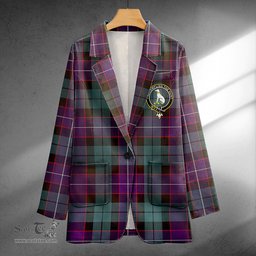 ScotsTee Shop Hunter (Michael) Weathered Clan Crest Casual Tartan Flat Lapel Collar Blazer Tartan Blazer Cotton