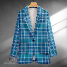 ScotsTee Shop MacDonald Lord of the Isles Hunting Blue (Donald Lord of the Isles Hunting Blue) Ancient Clan Crest Casual Tartan Flat Lapel Collar Blazer Tartan Blazer Cotton