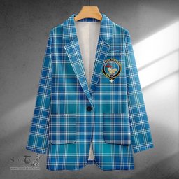 ScotsTee Shop MacDonald Lord of the Isles Hunting Blue (Donald Lord of the Isles Hunting Blue) Ancient Clan Crest Casual Tartan Flat Lapel Collar Blazer Tartan Blazer Cotton