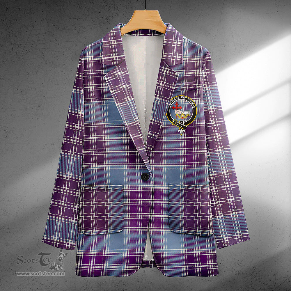 ScotsTee Shop MacDonald Lord of the Isles Hunting Blue (Donald Lord of the Isles Hunting Blue) Weathered Clan Crest Casual Tartan Flat Lapel Collar Blazer Tartan Blazer Cotton