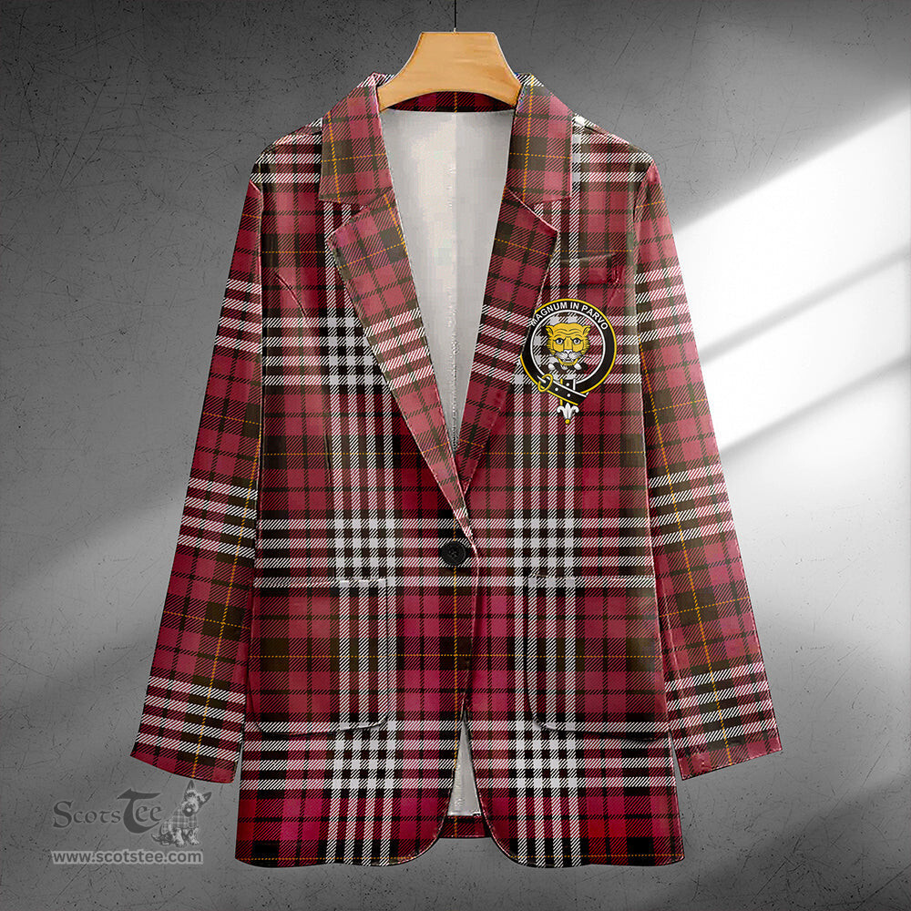ScotsTee Shop Little of Morton Rigg Weathered Clan Crest Casual Tartan Flat Lapel Collar Blazer Tartan Blazer Cotton