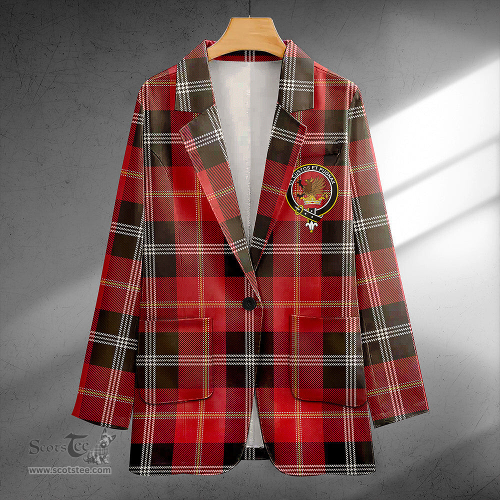 ScotsTee Shop Marjoribanks Weathered Clan Crest Casual Tartan Flat Lapel Collar Blazer Tartan Blazer Cotton