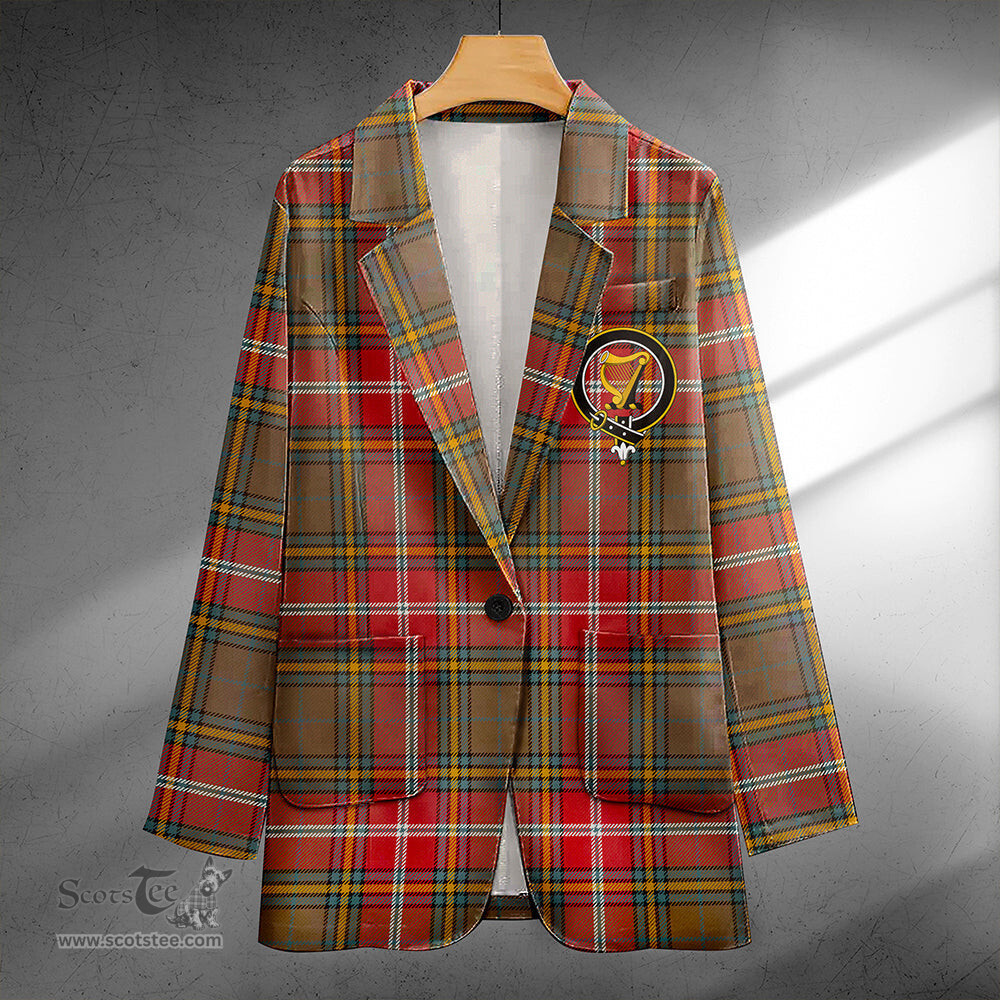 ScotsTee Shop MacWhirter Weathered Clan Crest Casual Tartan Flat Lapel Collar Blazer Tartan Blazer Cotton