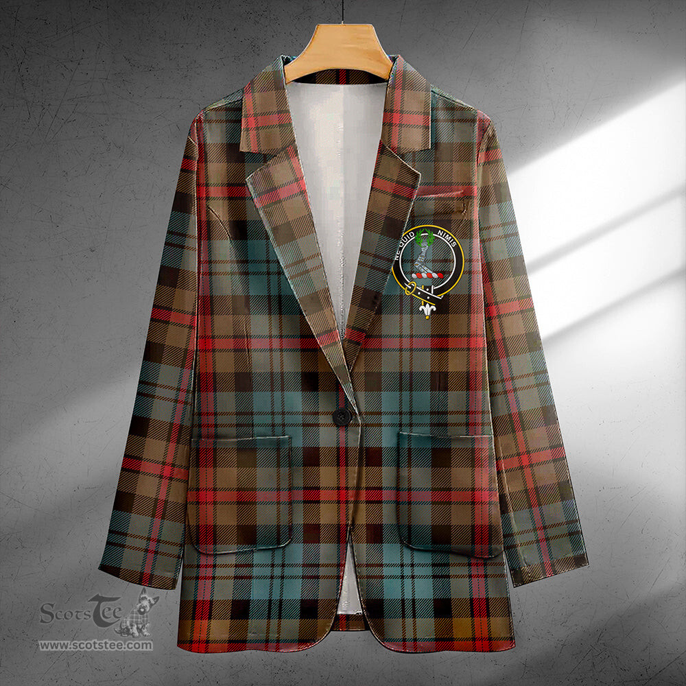 ScotsTee Shop MacKinlay Weathered Clan Crest Casual Tartan Flat Lapel Collar Blazer Tartan Blazer Cotton