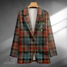 ScotsTee Shop MacKinlay Weathered Clan Crest Casual Tartan Flat Lapel Collar Blazer Tartan Blazer Cotton