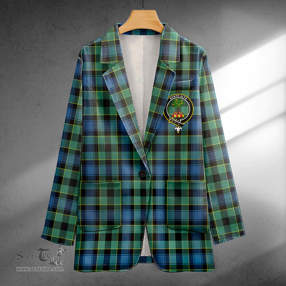 ScotsTee Shop Mouat Clan Crest Casual Tartan Flat Lapel Collar Blazer Tartan Blazer Cotton