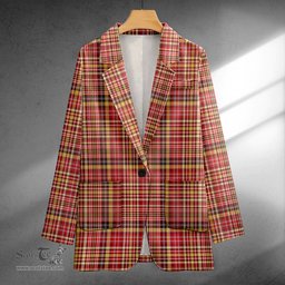 ScotsTee Shop Ogilvie of Strathallan Weathered Clan Crest Casual Tartan Flat Lapel Collar Blazer Tartan Blazer Cotton