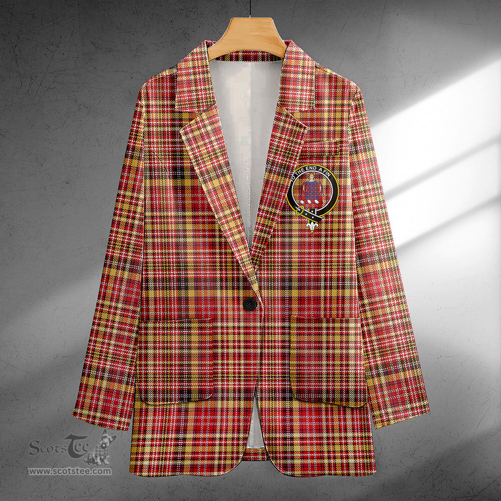 ScotsTee Shop Ogilvie of Strathallan Weathered Clan Crest Casual Tartan Flat Lapel Collar Blazer Tartan Blazer Cotton
