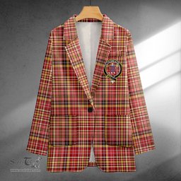 ScotsTee Shop Ogilvie of Strathallan Weathered Clan Crest Casual Tartan Flat Lapel Collar Blazer Tartan Blazer Cotton