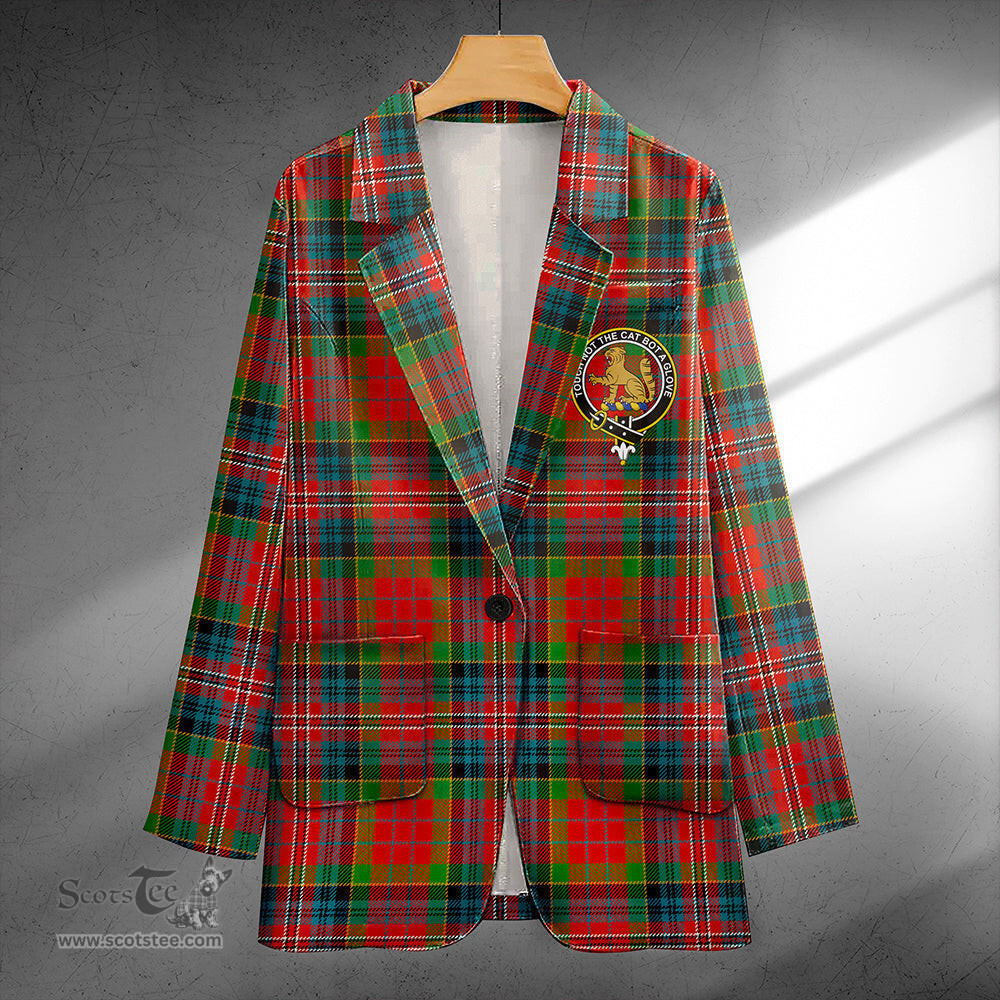 ScotsTee Shop MacPherson Ancient Clan Crest Casual Tartan Flat Lapel Collar Blazer Tartan Blazer Cotton