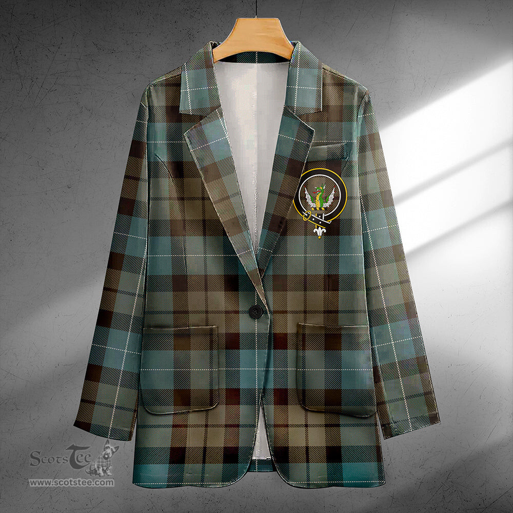 ScotsTee Shop MacKirdy Weathered Clan Crest Casual Tartan Flat Lapel Collar Blazer Tartan Blazer Cotton