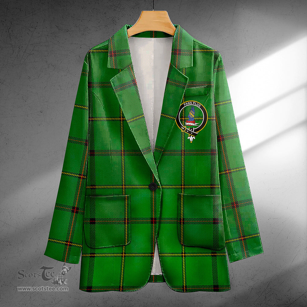 ScotsTee Shop Marr Ancient Clan Crest Casual Tartan Flat Lapel Collar Blazer Tartan Blazer Cotton