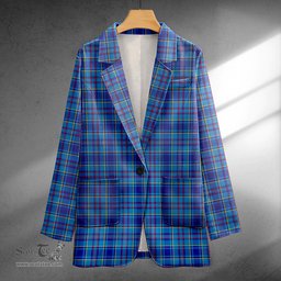 ScotsTee Shop Mercer Modern Clan Crest Casual Tartan Flat Lapel Collar Blazer Tartan Blazer Cotton
