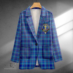 ScotsTee Shop Mercer Modern Clan Crest Casual Tartan Flat Lapel Collar Blazer Tartan Blazer Cotton