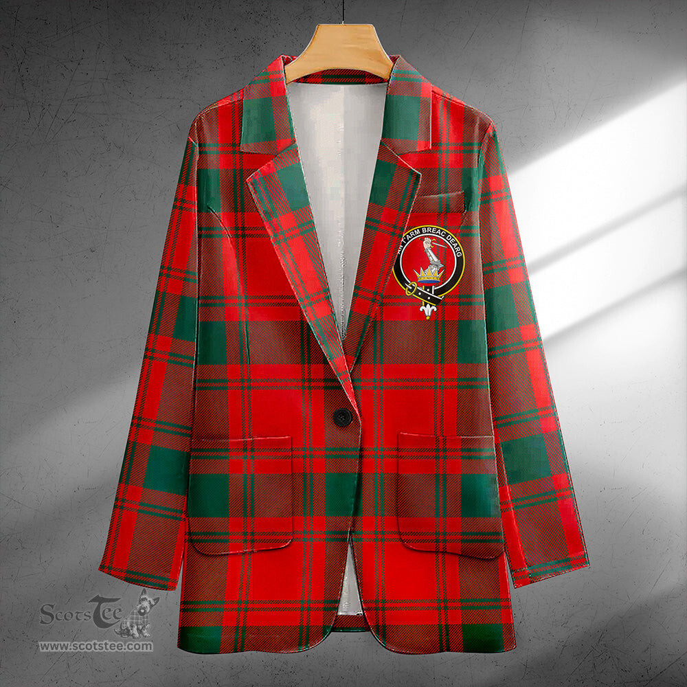 ScotsTee Shop MacQuarrie (MacGuarie) Modern Clan Crest Casual Tartan Flat Lapel Collar Blazer Tartan Blazer Cotton