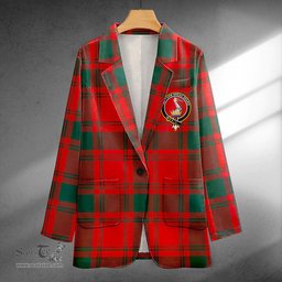 ScotsTee Shop MacQuarrie (MacGuarie) Modern Clan Crest Casual Tartan Flat Lapel Collar Blazer Tartan Blazer Cotton