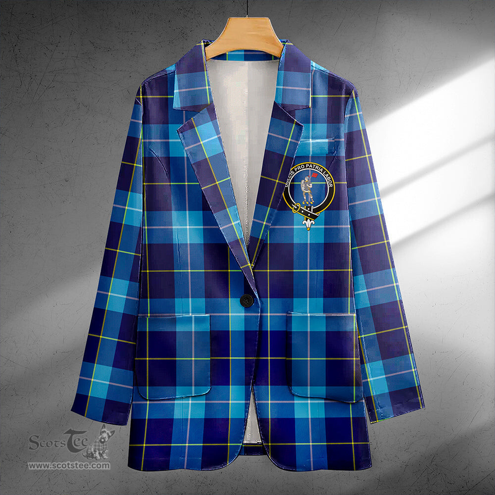 ScotsTee Shop McKerrell Clan Crest Casual Tartan Flat Lapel Collar Blazer Tartan Blazer Cotton