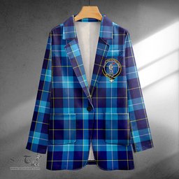 ScotsTee Shop McKerrell Clan Crest Casual Tartan Flat Lapel Collar Blazer Tartan Blazer Cotton