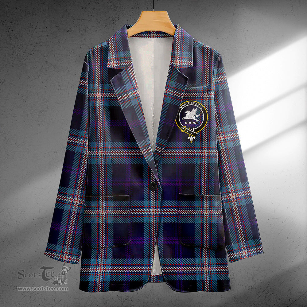 ScotsTee Shop Nevoy Clan Crest Casual Tartan Flat Lapel Collar Blazer Tartan Blazer Cotton