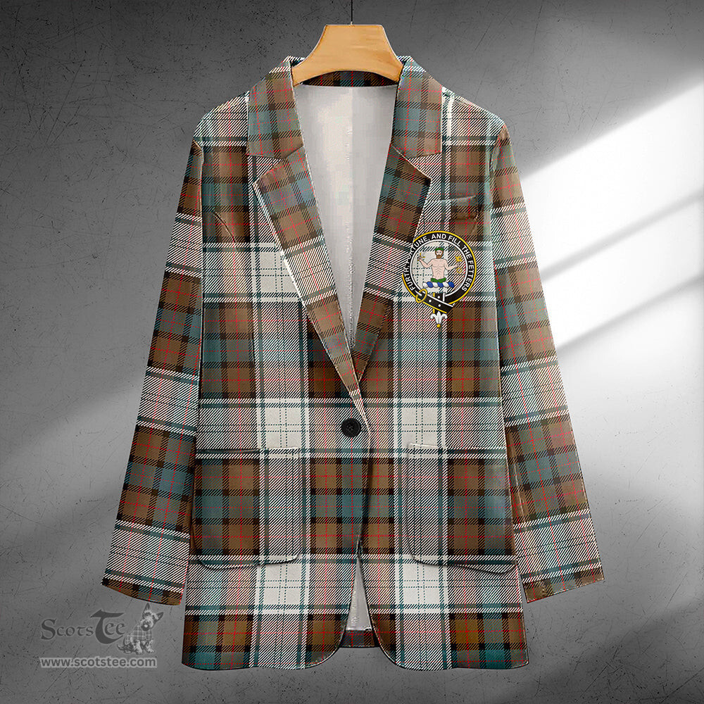ScotsTee Shop Murray of Atholl Dress (Murray Dress) Weathered Clan Crest Casual Tartan Flat Lapel Collar Blazer Tartan Blazer Cotton