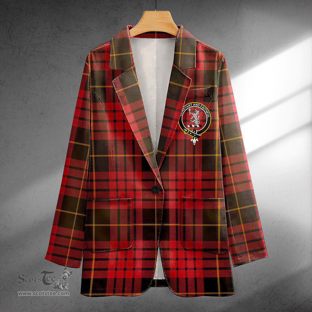 ScotsTee Shop MacQueen Weathered Clan Crest Casual Tartan Flat Lapel Collar Blazer Tartan Blazer Cotton