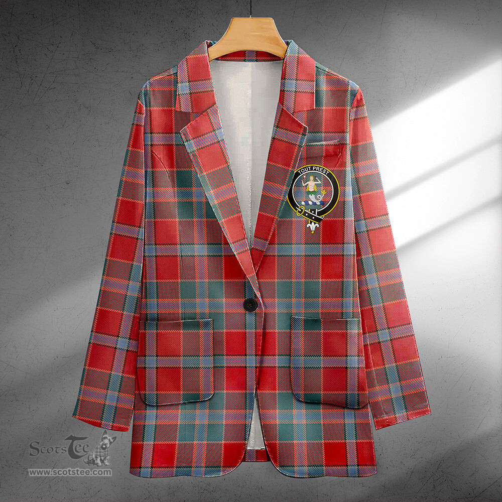 ScotsTee Shop Murray of Abercairney Weathered Clan Crest Casual Tartan Flat Lapel Collar Blazer Tartan Blazer Cotton