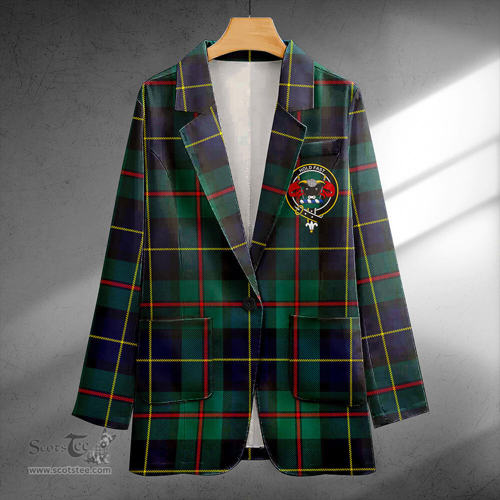 ScotsTee Shop MacLeod of Assynt Modern Clan Crest Casual Tartan Flat Lapel Collar Blazer Tartan Blazer Cotton