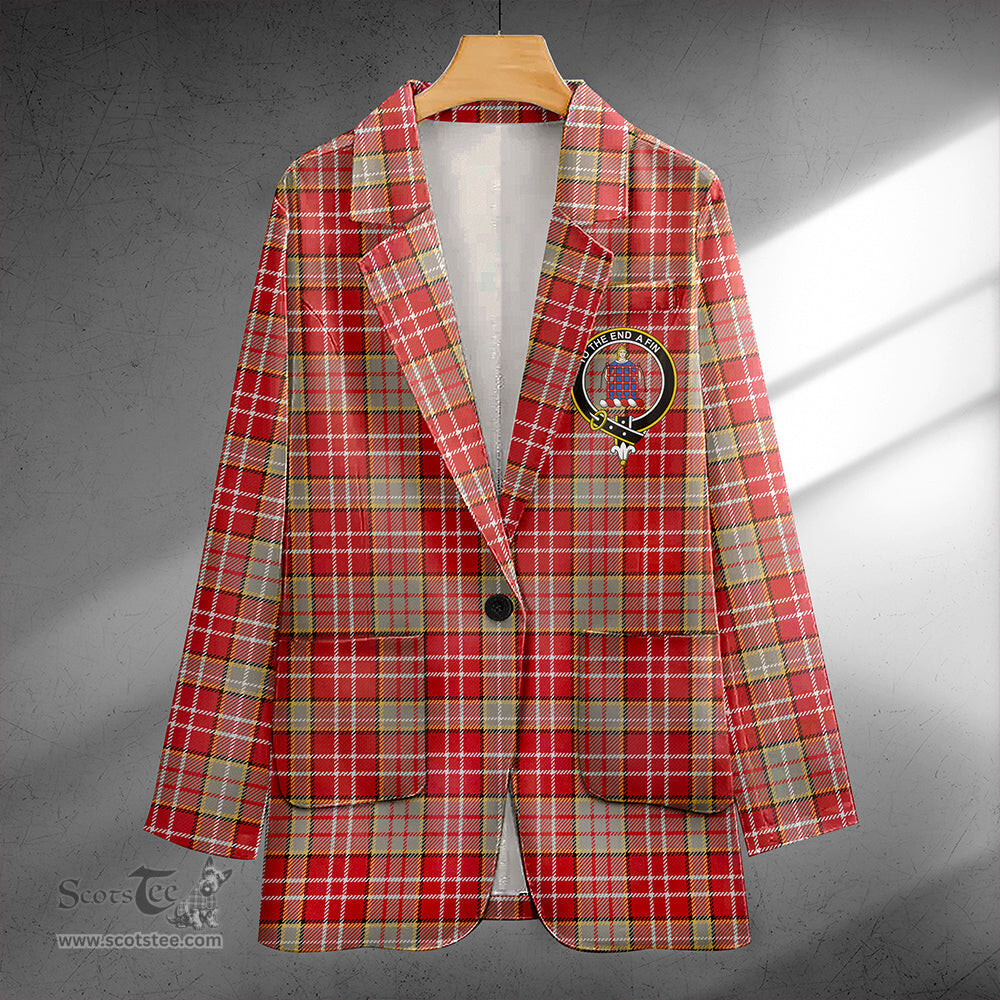 ScotsTee Shop Ogilvie Weathered Clan Crest Casual Tartan Flat Lapel Collar Blazer Tartan Blazer Cotton