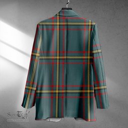 ScotsTee Shop MacLaine of LochBuie Hunting (MacLaine) Weathered Clan Crest Casual Tartan Flat Lapel Collar Blazer Tartan Blazer Cotton