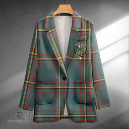ScotsTee Shop MacLaine of LochBuie Hunting (MacLaine) Weathered Clan Crest Casual Tartan Flat Lapel Collar Blazer Tartan Blazer Cotton