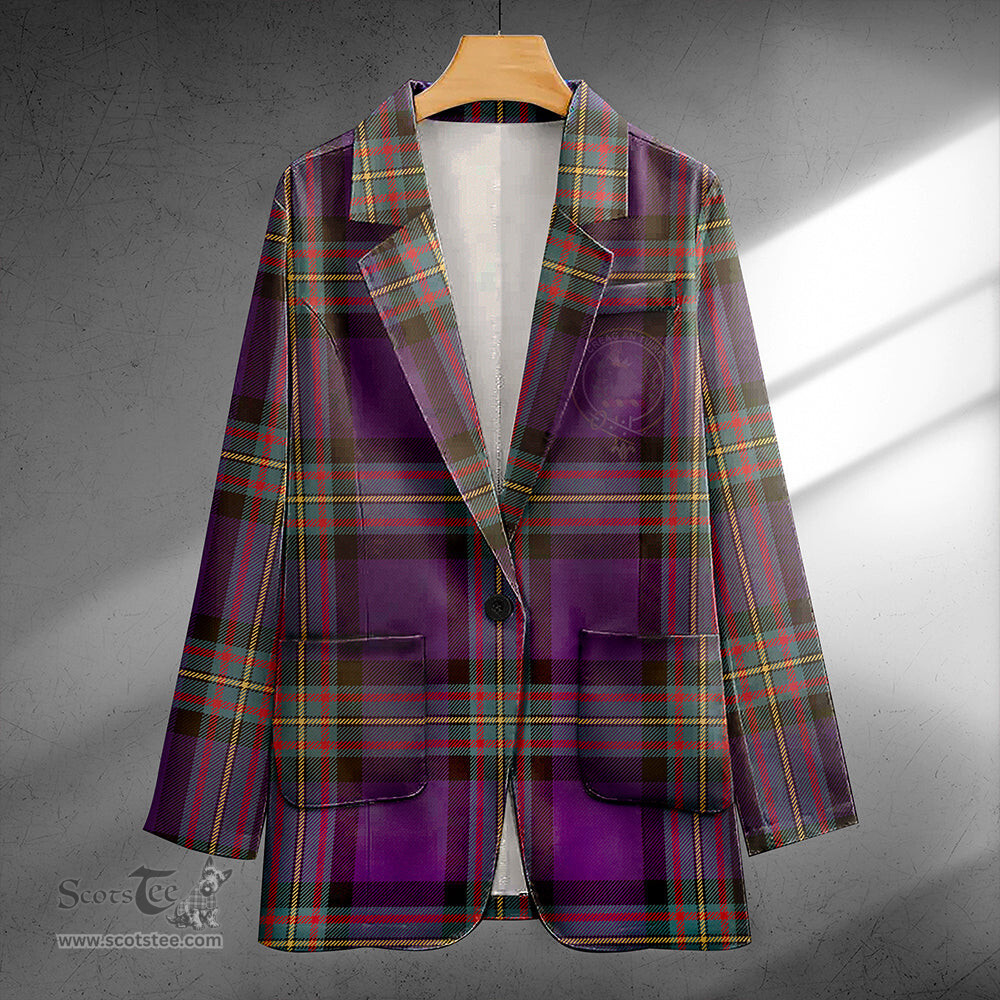 ScotsTee Shop MacLaren of Broich Weathered Clan Crest Casual Tartan Flat Lapel Collar Blazer Tartan Blazer Cotton