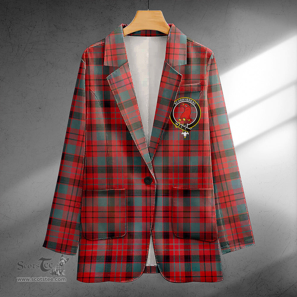 ScotsTee Shop MacNicol Weathered Clan Crest Casual Tartan Flat Lapel Collar Blazer Tartan Blazer Cotton