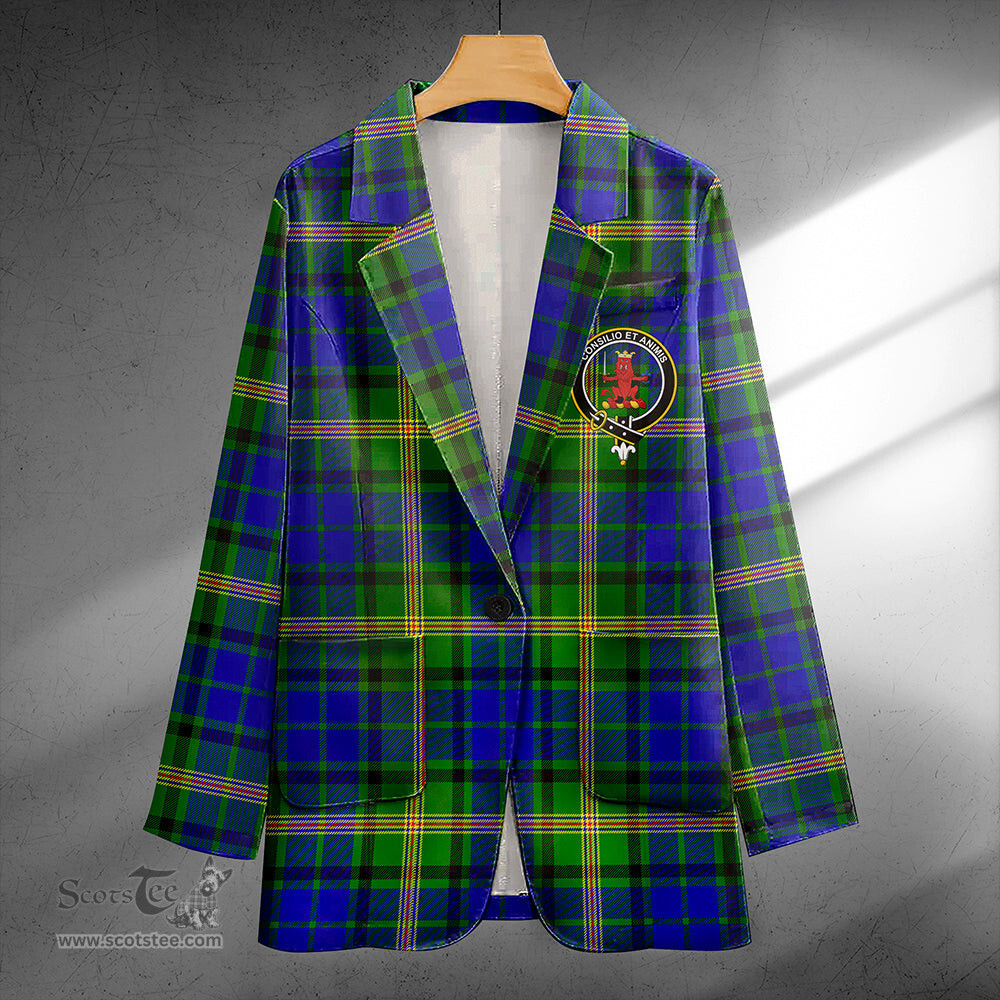 ScotsTee Shop Maitland Clan Crest Casual Tartan Flat Lapel Collar Blazer Tartan Blazer Cotton