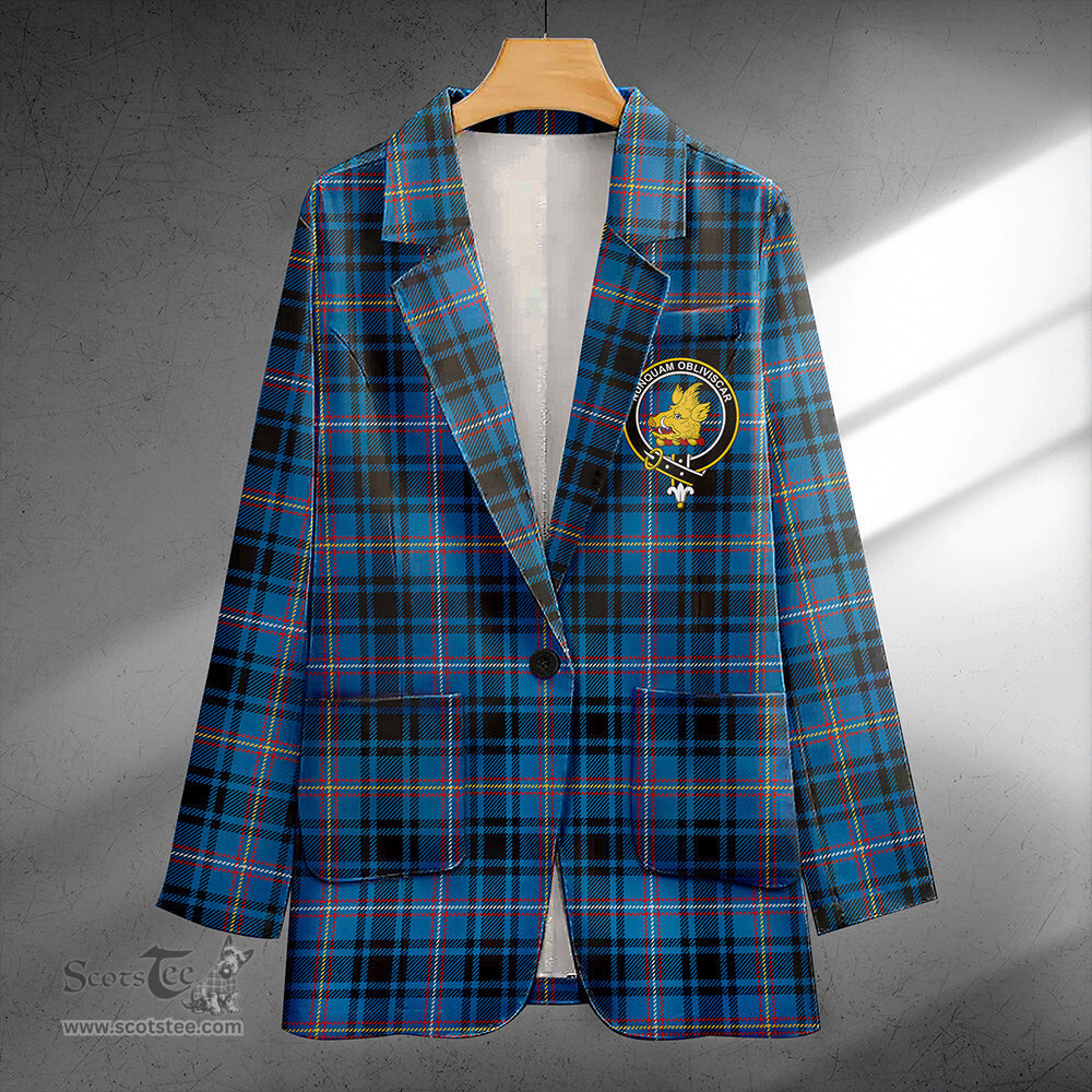 ScotsTee Shop MacIver of Strome Ancient Clan Crest Casual Tartan Flat Lapel Collar Blazer Tartan Blazer Cotton