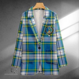 ScotsTee Shop Maver Dress Ancient Clan Crest Casual Tartan Flat Lapel Collar Blazer Tartan Blazer Cotton
