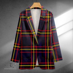 ScotsTee Shop MacLaine of LochBuie Hunting (MacLaine) Modern Clan Crest Casual Tartan Flat Lapel Collar Blazer Tartan Blazer Cotton