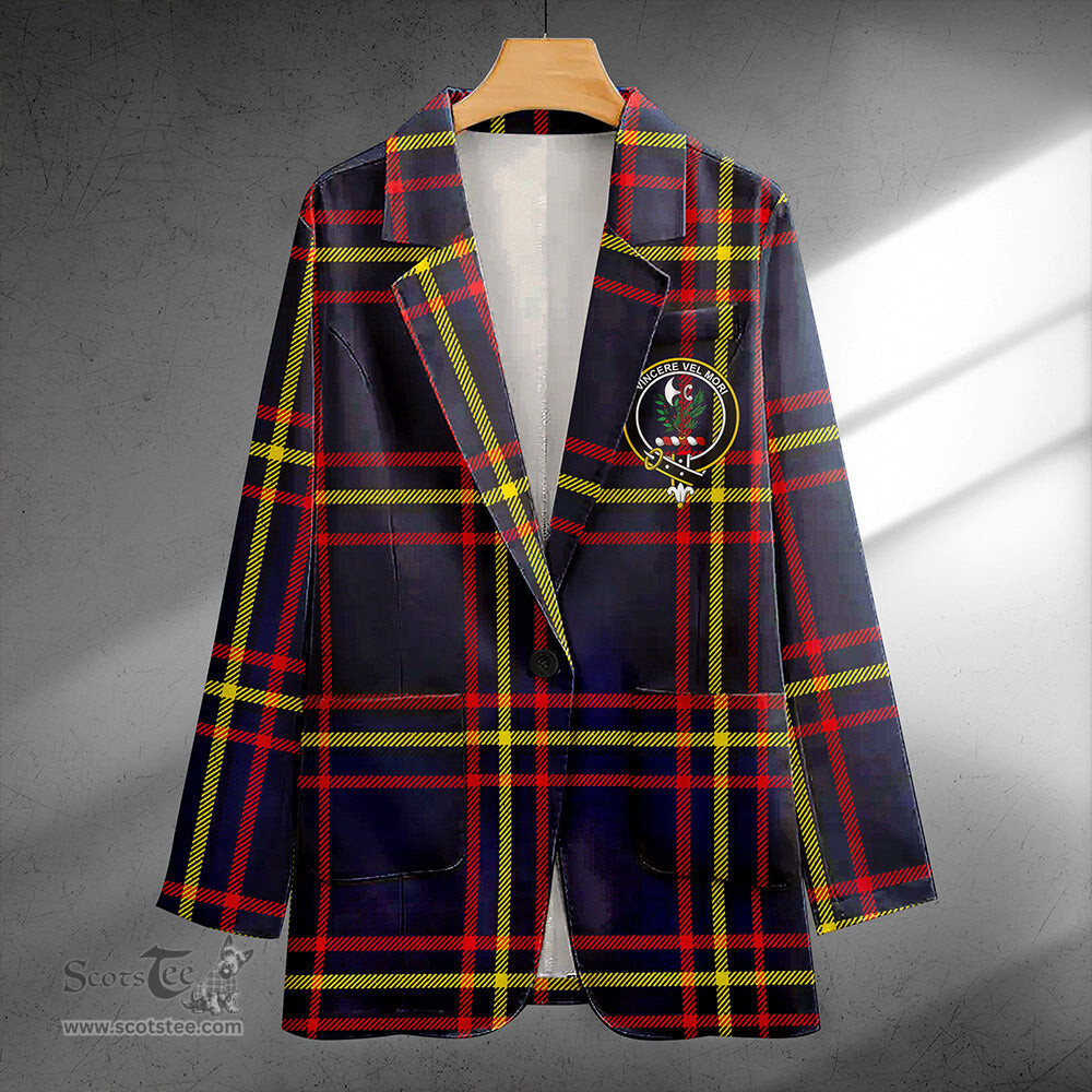 ScotsTee Shop MacLaine of LochBuie Hunting (MacLaine) Modern Clan Crest Casual Tartan Flat Lapel Collar Blazer Tartan Blazer Cotton