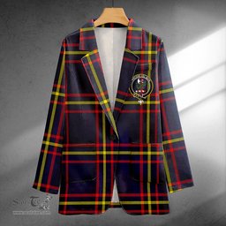 ScotsTee Shop MacLaine of LochBuie Hunting (MacLaine) Modern Clan Crest Casual Tartan Flat Lapel Collar Blazer Tartan Blazer Cotton