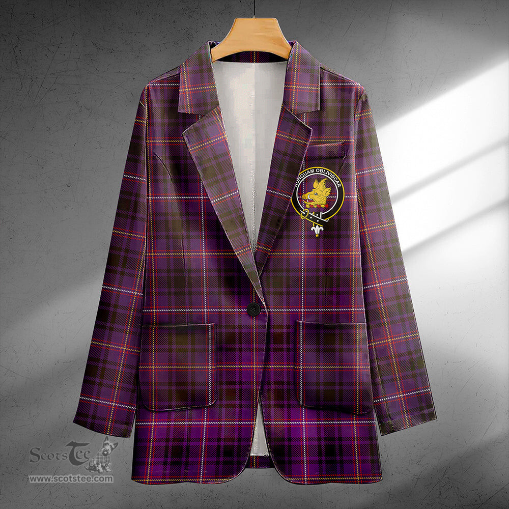 ScotsTee Shop MacIver of Strome Weathered Clan Crest Casual Tartan Flat Lapel Collar Blazer Tartan Blazer Cotton